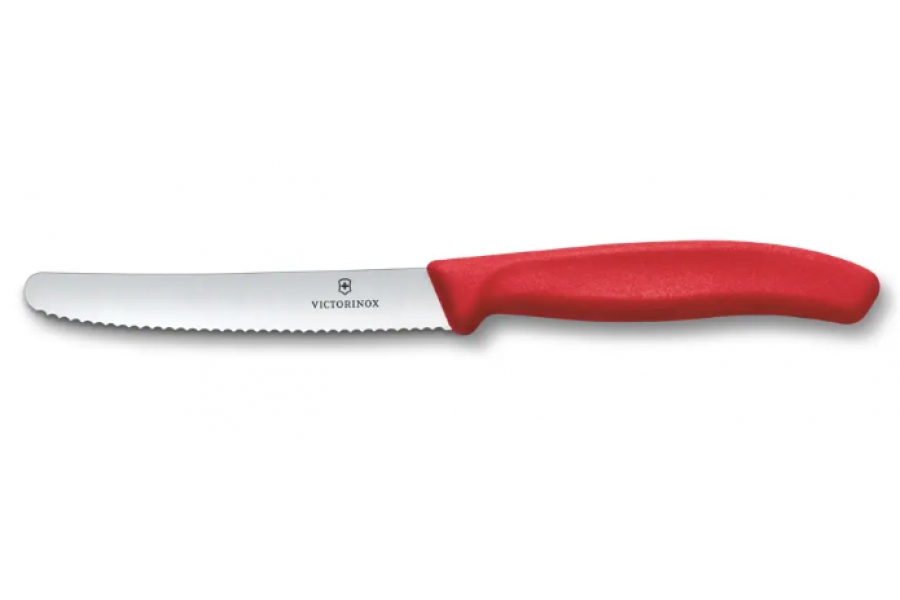 VICTORINOX KEUKENMES / TOMATENMES 11 CM - GEKARTELD  - Rood