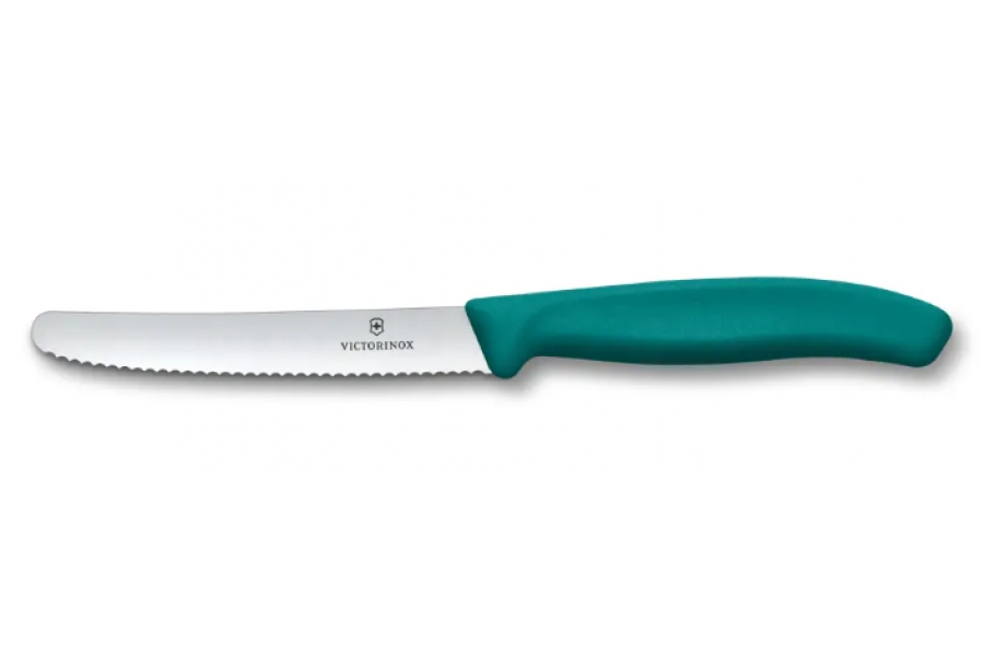 VICTORINOX KEUKENMES / TOMATENMES 11 CM - GEKARTELD  - Groen